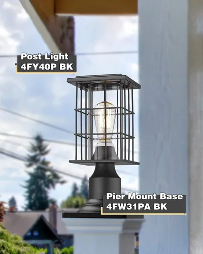 Vista 3 de FEMILA Base de montaje en muelle, adaptador de base de montaje de luz de poste de aluminio fundido, acabado negro, 4FW31PA BK