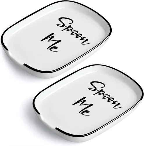 Vista 12 de Soporte de cuchara de cerámica para estufa, soporte grande para cuchara para encimera de cocina, soporte de cuchara de café blanco, soporte