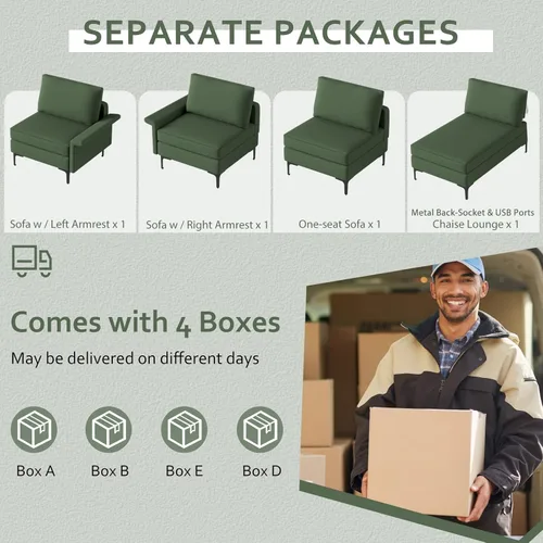 Vista 184 de Giantex Sofá modular de 3 asientos, 100.5 pulgadas de largo convertible con puerto USB y tomacorriente, cojín para reposabrazos, sofá modular