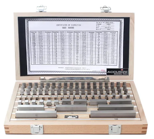 Accusize Industrial Tools Bloque de medidor métrico alemán Std, grado 2, 0087-2160 | Juego de 87 piezas, DIN861, tolerancia ± 0.000047 pulgadas, HRC