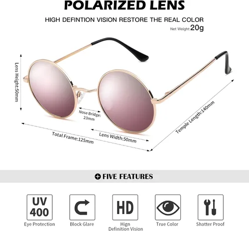 Vista 4 de Pro Acme - Gafas de sol polarizadas redondas para hombre y mujer, estilo John Lennon