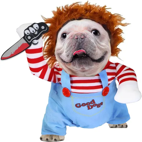 GOYOSWA Disfraz de Halloween para perro, muñeca mortal para perro, disfraz divertido para perro, ropa de disfraz de Halloween para perros pequeños,