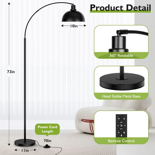 Vista 2 de Lámparas de pie de arco para sala de estar, moderna lámpara de pie alta con control remoto, lámpara de pie negra regulable continua con pantalla
