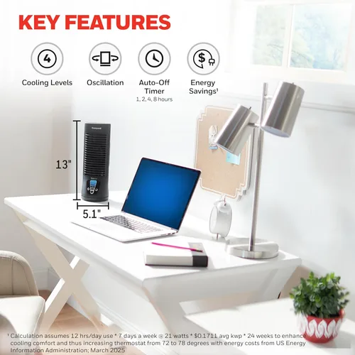 Vista 4 de Ventilador personal silencioso para mesa Honeywell HTF210B, Negro, Paquete de 1