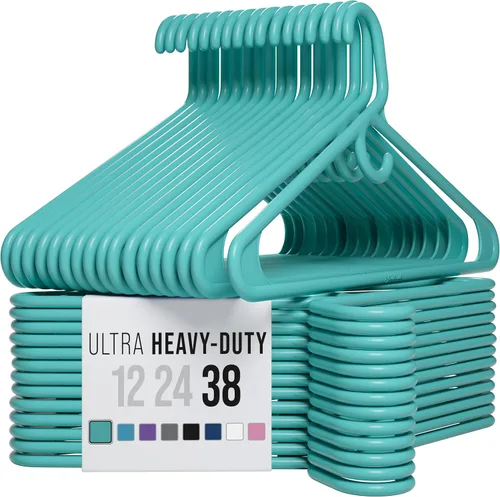 Vista 12 de NEATERIZE Perchas de ropa de plástico ultra resistentes - Aqua - Percha duradera para abrigos, trajes y ropa. Perchas De Ropa (Paquete de 12 - Aqua)