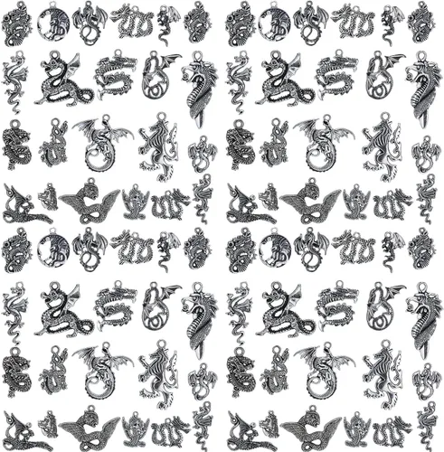 WILLBOND 70 Pcs Dragon Charms for Jewelry Making DIY Necklace Bracelet Jewelry Making Crafting Supplies Collections Skeleton