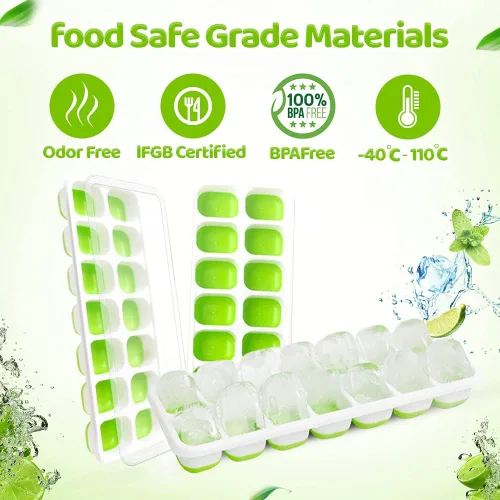 Vista 2 de Bandejas para cubitos de hielo, bandeja de silicona para cubitos de hielo de fácil liberación con tapa extraíble resistente a derrames, sin BPA