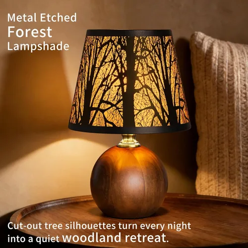 Vista 4 de Lámpara gótica con pantalla de bosque de 7.1 pulgadas, lámpara de árbol con base de madera maciza, lámpara de iluminación ambiental regulable de 3