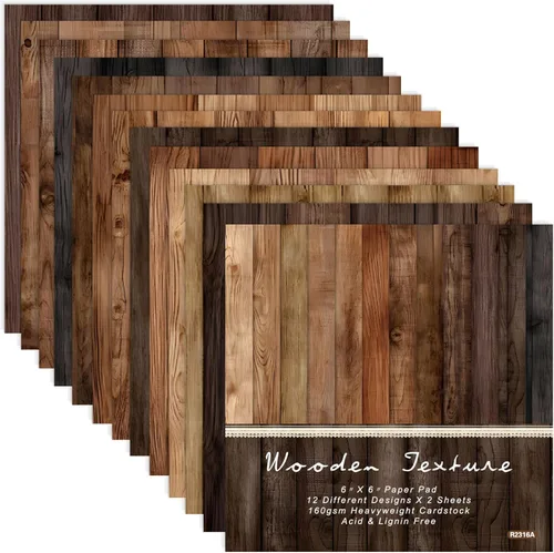 Wood Texture Pattern Scrapbook Paper, Single-Sided 6"x6" Cardstock, Vintage Journaling Scrapbooking Supplies, for Aesthetic Room Decor Wall Art DIY