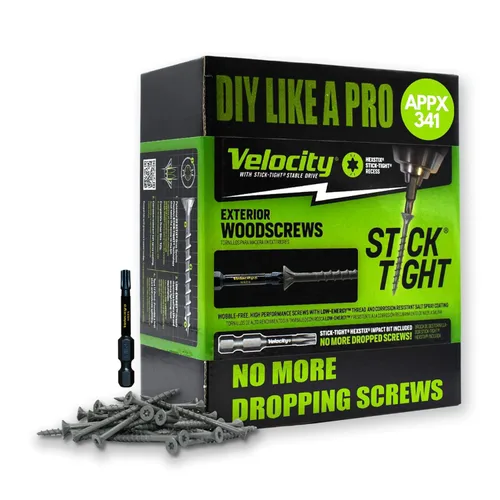 Vista 15 de Velocity - Paquete de tornillos para madera para exteriores, 100 tornillos para madera, hechos con acero al carbono, incluye 1 broca Hexstix
