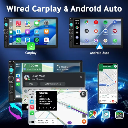 Vista 2 de NHOPEEW Estéreo de auto doble DIN de 7 pulgadas con cámara de respaldo, radio de pantalla táctil de 2 DIN con Carplay y Android Auto, Bluetooth 5.0