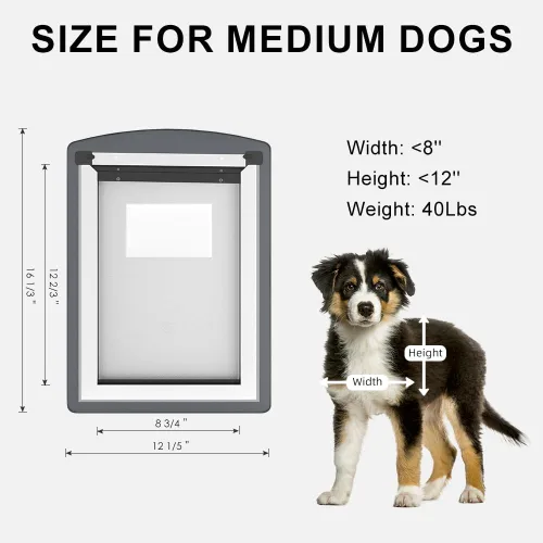 Vista 6 de [MAVRICPOWER] Puerta de acero para perro mediano para puerta y pared delgada, puerta para perro con dos paneles deslizantes para climas extremos