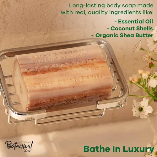 Vista 2 de Australian Botanical Soap Barra de jabón de lujo triple molida de coco con aceite de lima de 6.6 onzas, enriquecida con manteca de karité, cáscaras