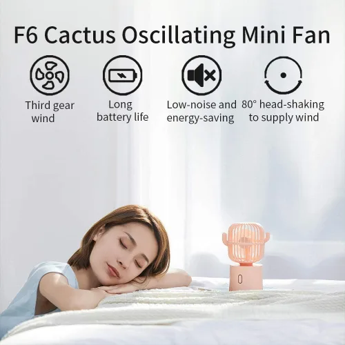 Vista 9 de Ventilador de escritorio pequeño USB de escritorio, ventilador personal, Cactus Mini recargable de mano de 80 grados, rotación automática de 3