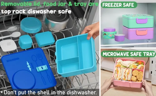 Vista 6 de Fimibuke Set de lonchera bento para niños y adultos con frasco de comida aislado de 8oz, bolsa de almuerzo y taza de salsa, contenedor de comida