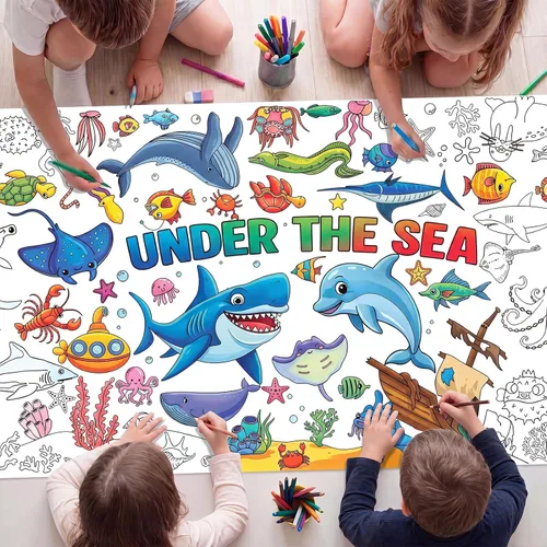 Vista 11 de NatNarr Mantel de dinosaurio para colorear, póster de papel de 30 x 72 pulgadas para niños