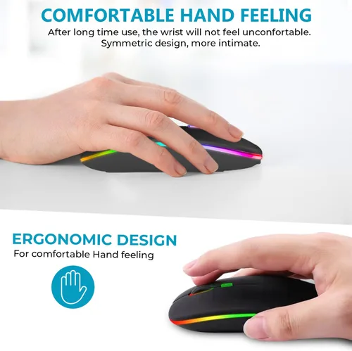 Vista 5 de GLOBAL TECH Ratón inalámbrico LED, mouse silencioso inalámbrico recargable delgado, 2.4G, portátil, USB, inalámbrico, inalámbrico, con receptor USB