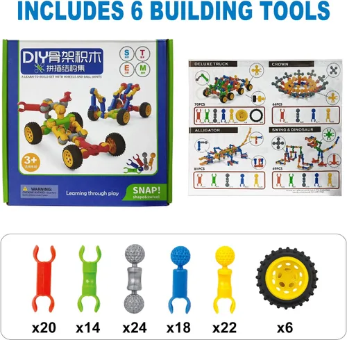 Vista 8 de Caferria Kit de construcción para niños, juguetes STEM, 110 piezas educativas de construcción de ingeniería de construcción, juego de aprendizaje