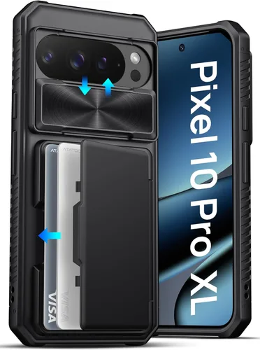 Vista 10 de ATATOO Funda para Google Pixel 10/Pixel 10 Pro, portador de tarjetas integrado y cubierta de cámara deslizante y bloqueo RFID, protección de grado