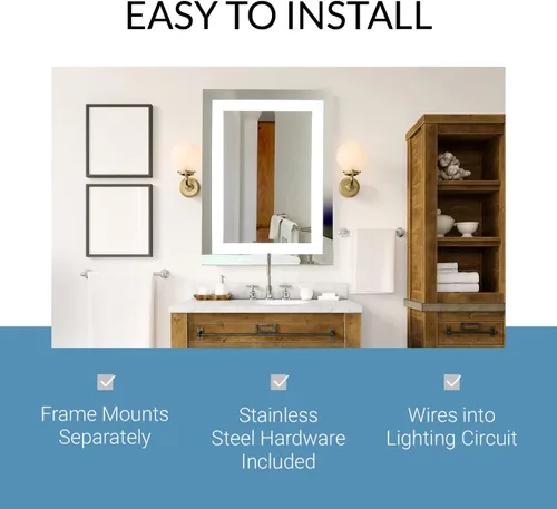 Vista 6 de Mirrors & Marble Espejo de pared LED mediano – Espejo rectangular iluminado frontal para baño, dormitorio o ducha, antivaho y montado en la pared