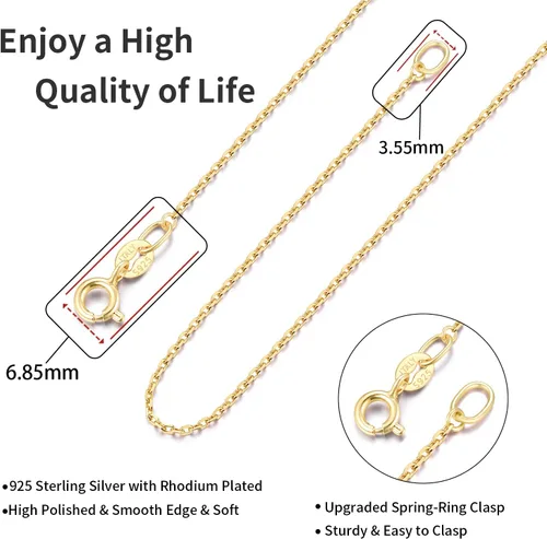 Vista 4 de Jewlpire Collar de cadena de plata de ley 925 de oro sólido de 18 quilates para mujeres y niñas, collar de cadena de cable de 0.039in, resistente