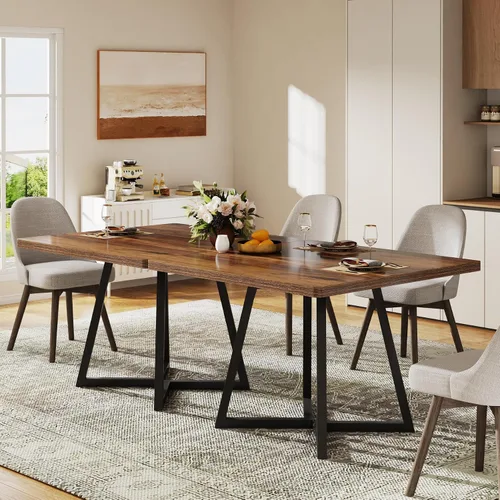 Vista 14 de Tribesigns Mesa de comedor cuadrada para 2, mesa de comedor industrial de 31.5 pulgadas con base de metal, mesa de cocina para comedor, espacio