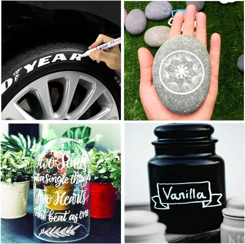 Vista 3 de TFIVE Rotuladores permanentes de pintura – Paquete de 2 rotuladores a base de aceite blanco y negro, punta media, impermeables y de secado rápido