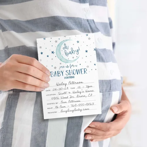 Vista 3 de Invitaciones para baby shower, 25 tarjetas de invitación con sobres blancos, invitaciones planas de 5 x 7 pulgadas, tarjetas de fiesta de bebé