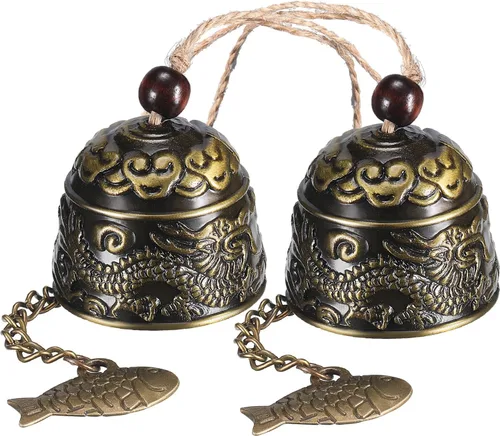 2 Pieces Fengshui Bell Vintage Dragon Bell Fengshui Wind Chimes Good Luck Hanging Supplies for Home Garden Good Luck Blessing Patio Yard Indoor