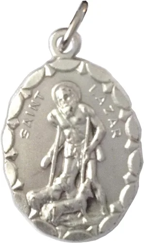 San Lázaro (Lazar) Medalla de forma ovalada 'El mendigo leproso' - 100% Made in Italy - Medalla de los Santos Patronos, Latón