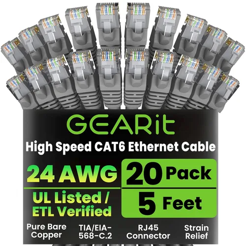 Vista 50 de GEARit Paquete de 50 cables Ethernet Cat6 de 0.5 pies Cable de conexión de red RJ45, conectores chapados en oro sin enganches de 10 Gbps, cable
