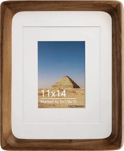 Vista 10 de Marcos de Fotos de Madera Natural Inspirados para Mesa con Alfombrilla, Visualización Vertical u Horizontal (Teca, 3x4 con alfombrilla de 2x3)