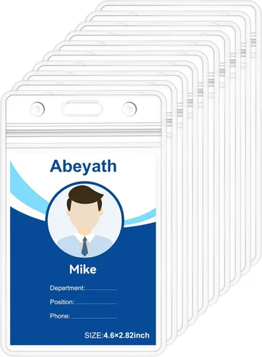 Vista 10 de ABEYATH Paquete de 10 portatarjetas de identificación extragruesos, resistente al agua, plástico transparente, PVC, bolsillo vertical resellable