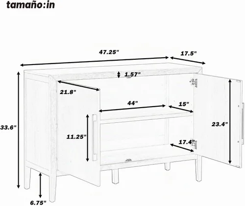 Vista 2 de Merax Aparador de buffet de madera rústica moderna con estante de almacenamiento, 2 puertas, cafetería, bar, soporte de TV para dormitorio, sala