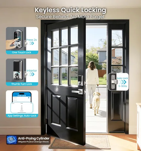 Vista 7 de Veise VE07-L - Cerraduras inteligentes con control de aplicación de huellas dactilares con asas de aleación de zinc de alta resistencia, entrada sin