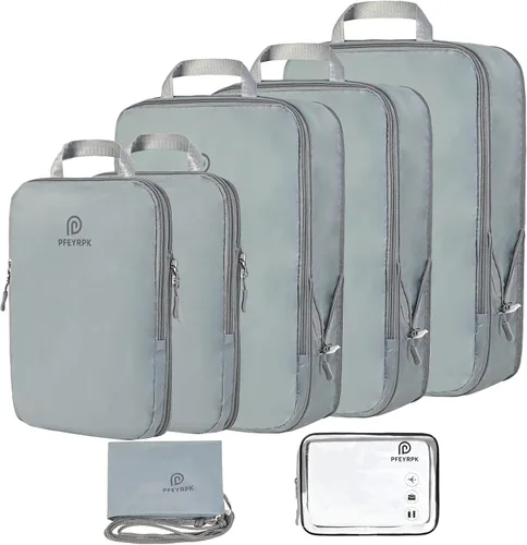 Cubos de embalaje de compresión ligeros para maletas, organizador de embalaje de viaje expandible compresible con artículos de tocador transparentes