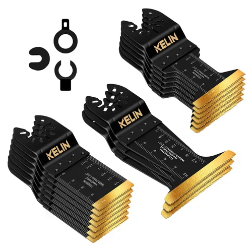 Vista 16 de KELIN Kit de 116 cuchillas oscilantes multiherramienta, 4 tipos de hojas de sierra de titanio para madera, metal, paneles de yeso, tuberías, se