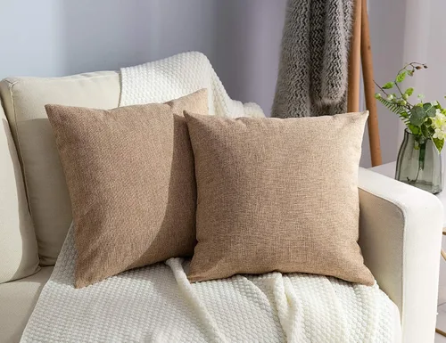 Vista 17 de Stellhome Juego de 2 fundas de almohada de lino para cama, sofá, banco, fundas de cojín cuadradas de yute sólido, 16 x 16 pulgadas (40 cm), Beige