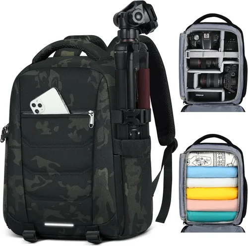 Vista 9 de SDYSM - Mochila profesional para cámara DSLR, SLR, mirrorless, impermeable, con compartimento para laptop de 14 pulgadas, cubierta contra la lluvia