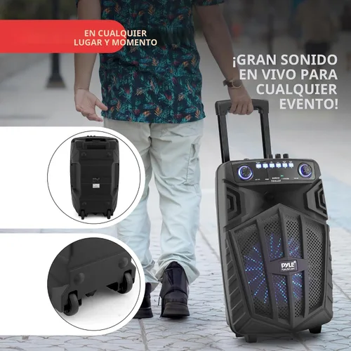 Vista 6 de [Usado] Pyle Altavoz PA portátil Bluetooth de 880 W - Altavoz recargable de 12 pulgadas para fiesta de karaoke para exteriores, sistema de audio