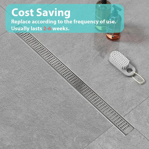 Vista 3 de Qeke Atrapa cabello desechable: calcomanías de malla para drenaje de ducha lineal, tapón de pelo de 32.8 pies con herramienta de extracción, 2.75