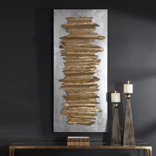 Vista 3 de Uttermost Lev - Arte de pared de metal dorado y plateado de 55 1/4 pulgadas de ancho