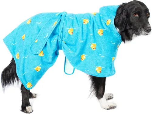 Vista 52 de Bata de baño para perros Barkbox de secado rápido con cierre de gancho y bucle y atadura envolvente, ropa linda para perros, fácil de limpiar