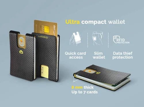 Vista 2 de ÖGON -DESIGNS- Tarjetero ultradelgado con clip para tarjetas y efectivo, cartera con bloqueo RFID, efecto policarbonato de carbono, Efecto Carbono