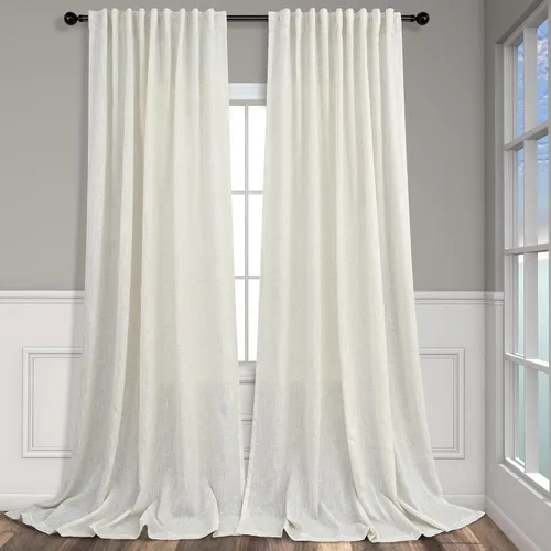 Vista 79 de Pitalk Cortinas de lino de lino de 90 pulgadas de largo para dormitorio, juego de 2 paneles con trabillas traseras y bolsillo, cortinas rústicas