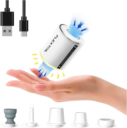 Vista 8 de FLEXTAILGEAR Bomba de aire para inflables con linterna de campamento, bomba pequeña 2X, bomba de aire portátil de 4 kPa, bomba de colchón de aire