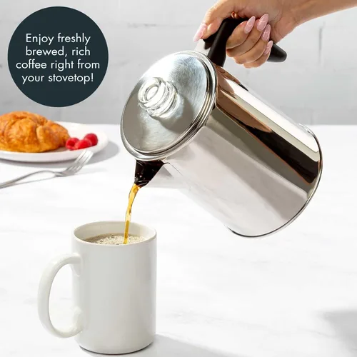 Vista 5 de Primula Cafetera para estufa, cafetera de acero inoxidable de alta calidad con cesta de filtro reutilizable, boquilla antigoteo, indicador