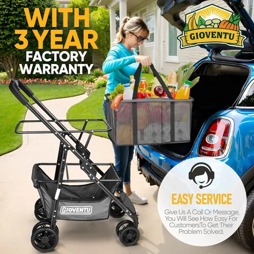 Vista 6 de Carrito de compras plegable con ruedas, carritos de comestibles multiusos de 80 libras con ruedas de 360° y bolsa extraíble, carritos de compras