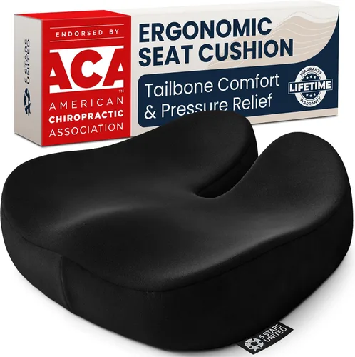 5 STARS UNITED Cojín de asiento, espuma viscoelástica para aliviar el dolor de coxis, soporte ergonómico para coxis, ciática y glúteos, silla de