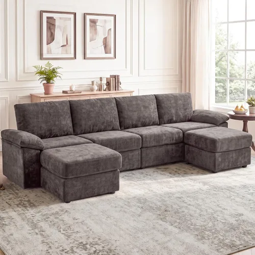 Vista 15 de Sofá de nube en forma de L de 101 pulgadas, sofá modular para sala de estar Beige